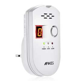 AFiKES - Gas Detector, LPG/Natural Gas/City Gas Alarm with Acoustic Alarm and LED Digital Display, Methane and Propane Butane Monitor (White)