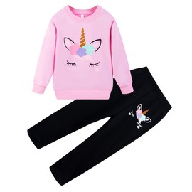 RETSUGO Toddler Girls Unicorn Outfits Baby Girl Sweatshirt Top and Pants Set Long Sleeve Clothing Set Fall School Outfit (6994-6T)