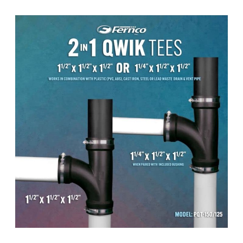 Fernco 1.5" Flexible PVC Sanitary Tee Includes Optional 1.25" Reducer