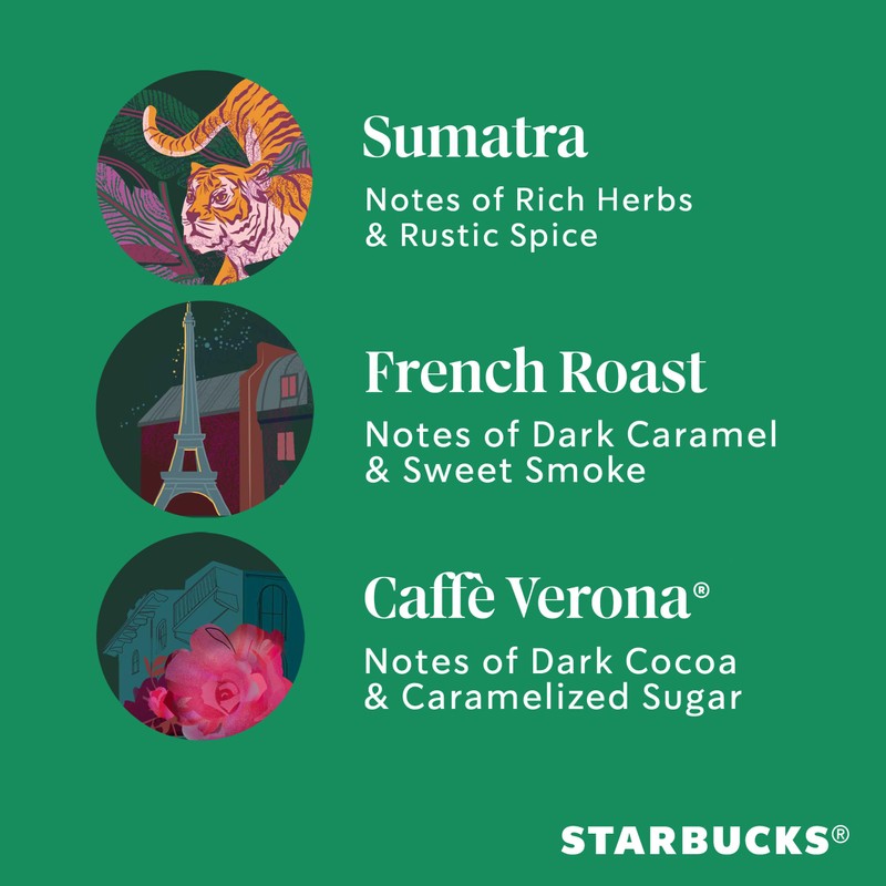 Starbucks Dark Roast Whole Bean Coffee, Variety Pack, 3 bags