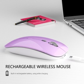 Uciefy Q5 Slim Rechargeable Wireless Mouse, 2.4G Portable Optical Silent Ultra Thin Wireless Computer Mouse with USB Receiver and Type C Adapter, Compatible with PC, Laptop, Desktop (Purple)