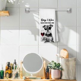 Liosei Funny Schnauzer Holding Wine Kitchen Towels and Dishcloths, Schnauzer Gifts for Women Men, Dog Mom Dad Lovers Owner Gifts Drying Cloth Hand Towels for Kitchen Bar Decor, 16x24 Inches