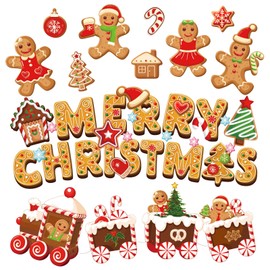 Whaline Christmas Gingerbread Cutouts Merry Christmas Bulletin Board Decorations Gingerbread Man Train Xmas Tree Cutouts for Winter Xmas Party School Classroom Home Office Wall Decor, 46Pcs
