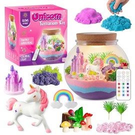 Kit de Terrario Arena Mágica con Luz Nocturna Niños, Kits de Manualidades DIY para niños y niñas, Transparente para Niños con Luz Nocturna Ajustable (