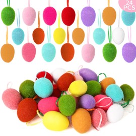 JULBEAR 24 Pcs Colorful Easter Eggs Plucked Easter Egg with Foam Filling Surprise Easter Eggs Decor for Garland Crafts Home Tray Party Decoration（12 Colors,2 Size）