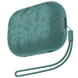 Earphone Case for AirPods Pro/Pro 2, Beautiful Elegant Flower Floral Case Soft Silicone Case, Solid Color Art AirPods Pro/Pro 2 Cover Protective Case Skin Protector for Earbuds +Lanyard-Green