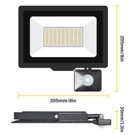 RIGIDON LED Spotlight with Motion Sensor 50 W 5000 LM Outdoor Spotlight with Motion Sensor 4000 K Warm White Waterproof Outdoor Floodlight Outdoor Lamp for Garden Garage Courtyards Sports Field Yard