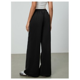 Verdusa Women's Bow Lace Straight Leg Pants Coquette Long Sweatpants with Pockets Black Medium