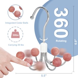 TOPIA HANGER Hoodie Hanger with 6 Cedar Balls, 360°Swivel Purse Hanger, Scarf Hanger, Closet Hooks, Handbag Organizer, Bra Hanger, Accessory Organizers for Scarf, Tanktop, Hat, Hoodie CT56C