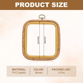 PATIKIL 5 Pieces 3.5" x 3.9" Square Embroidery Hoops Frame Round Imitated Wood Circle Cross Stitch Hoop Ring for Embroidery Art Craft Handy Sewing Decoration, Brown