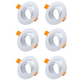 COOINJOY 6X LED Recessed GU10 Spot Light Fittings 30° Tilt Downlights for Ceiling Round Brushed White Spotlights Mounting Frame with GU10 Lamp Holder 240V, Outer Diameter 90mm, Cutout 68-80mm