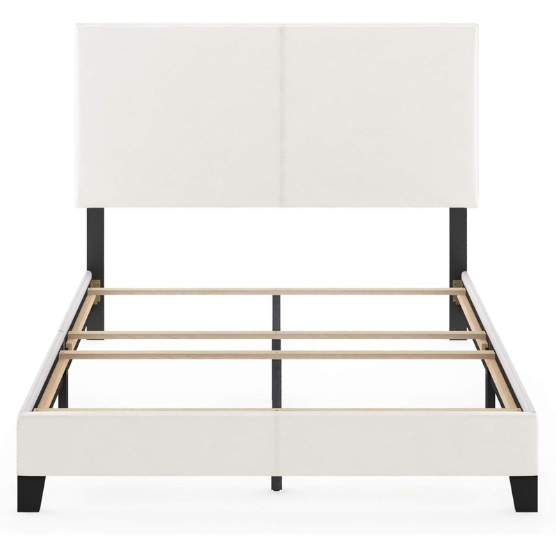 FURINNO Pessac PU Leather Upholstered Platform, Full, White