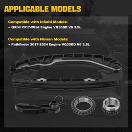YEHERIT Timing Chain Kit with Tensioner Guide Rail Gear Compatible with Infiniti QX60 Nissan Pathfinder 2017-2024 VQ35DD V6 3.5L Engine Replace # 130286KA0A 130706KA0A 130856KA0A