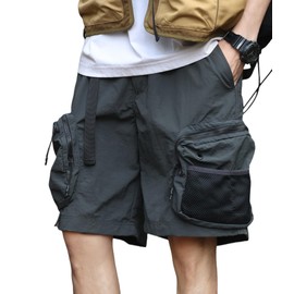 YangguTown Mens Fishing Cargo Shorts Lightweight Outdoor Water Resistant Quick Dry Hiking Tactical Shorts with Belt, Deep Gray, 34