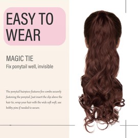 Dcbaboo Ponytail Hairpiece Braid Extensions Wavy Long 50 cm Wrapped Ponytail Extension Hair Extension Braid Clip in Synthetic Curly Ponytail Extension Synthetic Hair Wavy Auburn Dark