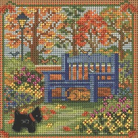Autumn Bench Beaded Counted Cross Stitch Kit Mill Hill 2022 Buttons & Beads Autumn MH142223 multi