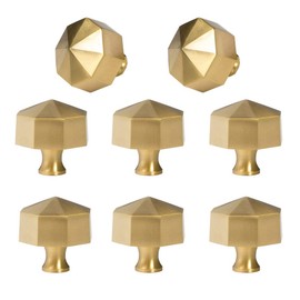 RZDEAL Solid Brass Knobs Beautiful Brushed Gold Kitchen Cabinet Knobs Contemporary Euro Style Dresser Drawer Knob Handles (4Pack Diameter:0.94"(24mm))