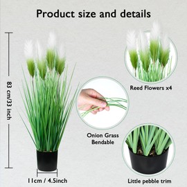 colorspec 33 Inch Artificial Floor Plants 2 Pack, Reed Pampas Florwers Onion Grass Fake Tall Potted Plant for Indoor Outdoor Bedroom Living Room Garden Patio Housewarming Gift (Green White)