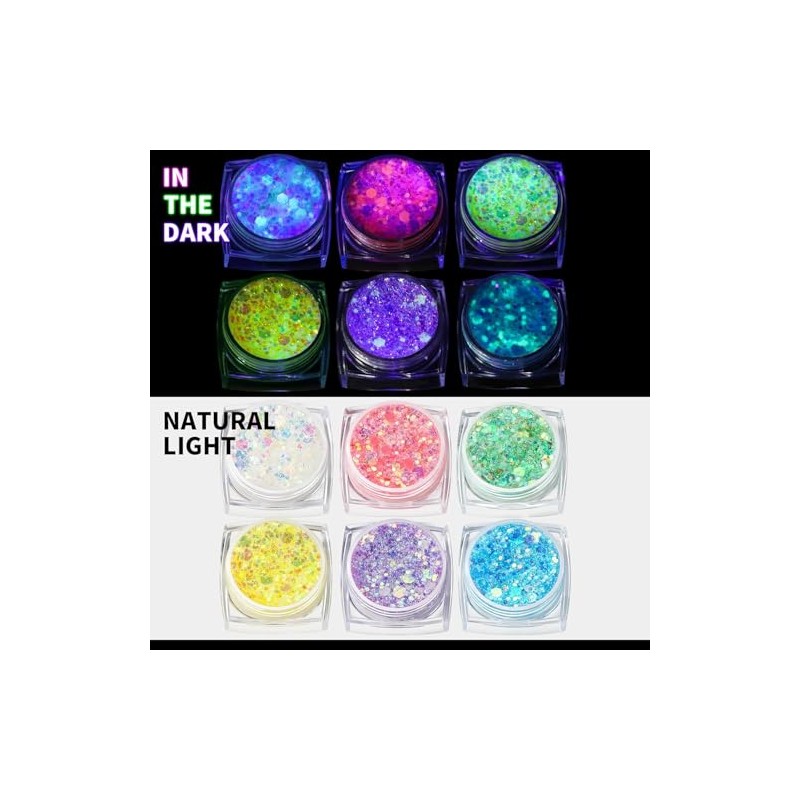 Gel de glitter fluorescente para rostro y cuerpo 6 colores