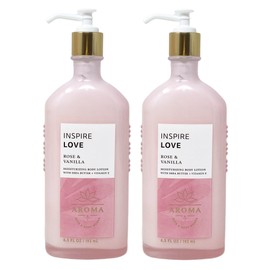 Generic Bath and Body Work Aroma Inspire Love ROSE & VANILLA 2 Pack Moisturizing Body Lotion Bundle - 6.5 fl ozz / 192 mL each, pink
