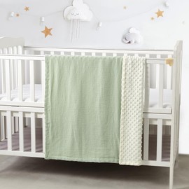 CREVENT 30''X40'' Organic Muslin Cotton Baby Blanket for Newborns, Soft Mink Backing, Essential for Baby Shower Birthday Gift - Green 75X100cm