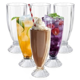 Cheardia 6 Pack Plastic Milkshake Glasses, 15 oz Milkshake Cups Ice Cream Sundae Glasses, Clear Old Fashioned Soda Glasses for Smoothies, Root Beer, Parties, Events