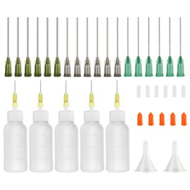 Knixxo 5 Pack Applicator Bottle with Blunt Needle Tip - 30ml Squeezable Dropper Bottles, Storage Caps, 14ga 16ga 18ga Needle Tips and Mini Funnel for Glue Applications (30ml+Mini Funnel)
