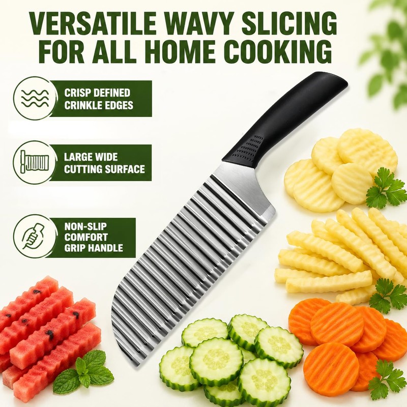 FATUXZ Stainless Steel Crinkle Cutter, Wavy Potato Slicer Wave Chopper
