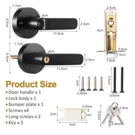 Faankiton Door Handle with Lock, Reversible Door Handles, Privacy Door Lever, Internal Door Handle Knob Sets, Security Door Lock Set, Entry Door Lever with Keys for Bedroom, Passage (Black)