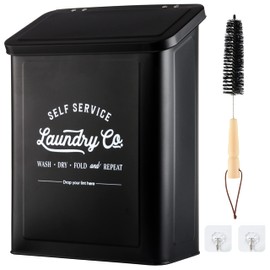 MONJITA Magnetic Lint Bin for Laundry Room, Wall Mounted Lint Trash Can with Lid for Dryer, Laundry Room Organization and Storage with Brush(Black)