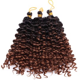 8 Inch Marlybob Crochet Hair Braids Afro Jerry Curl Synthetic Hair Bundles Extensions Ombre Water Wave Twist Hair Weave for Afrcian American Women 9 Bundles/Pack 2 Tones Black to Light Auburn
