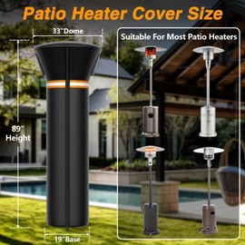 EVRBUL Patio Heater Cover with Zipper, Heavy Duty 420D Outdoor Waterproof Windproof Sunproof Dustproof Snowproof Heater Cover 89”L x 33”D x 19”B