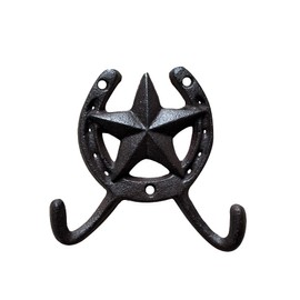 Atpxdk 4PCS Cast Iron Horseshoe Wall Decor, Star Cast Iron Rustic Metal Horseshoe Wall Hooks for Outside and Inside Decor