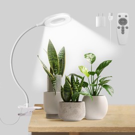 Grow Lights for Indoor Plants Full Spectrum, Clip On Plant Light for Small Plants, Plant Lamp with Adjustable Gooseneck, 4/8/12H Timer, 3 Color Adjustable & 10 Dimmable Brightness, Remote Control
