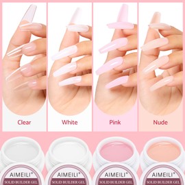 AIMEILI Solid Builder Gel for Gel Nails Set, 4 Colours, Solid Nail Gel Nail Extension Gel Nail Builder Set with Nail Tool Kit