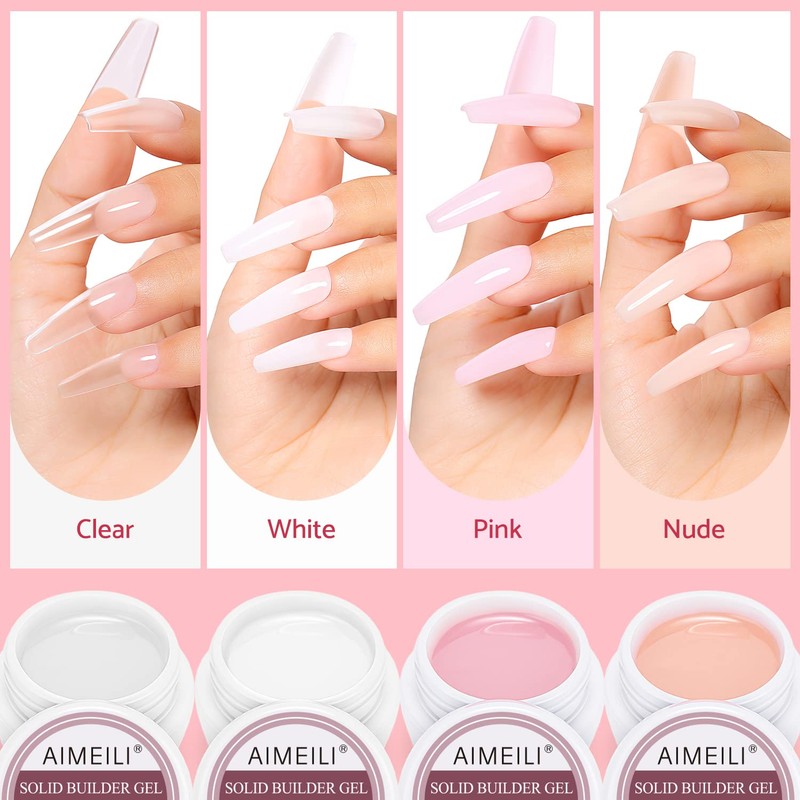 AIMEILI Solid Builder Gel for Gel Nails Set, 4 Colours,