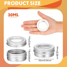 100 Pcs Aluminum Tin Jar Refillable Containers Clear Top Screw Lid Round Tin Container Bottle for Cosmetic, Cream, Diamond Painting, Salves, Balms, Lip Balm, Spices or Others, Silver (1 oz)