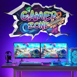 TOARTi Gamer Zone 3D Wall Stickers for Gamer Bedroom Accessories,Gaming Vinyl Wall Decal,Gaming Wall Stickers,Video Game Removable Wall Art playroom Decor for Teens(Colored)