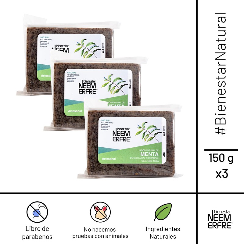bienestar NEEM ERFRE Jabón Natural Artesanal Menta con Aceite Neem