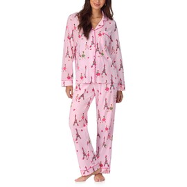 Bed Head PJs Women's Cotton Knit Long Sleeve Classic PJ Set, Tres Chic, Pink, Print, XL