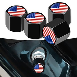 ZKFAR Pack-4 American Flag Car Wheel Tire Valve Stem Caps, Airtight Dust Proof Covers (Black & Multicolored)