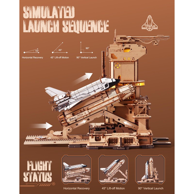 ROBOTIME 3D Space Shuttle Wooden Puzzle for Adults, Dynamic Rocket