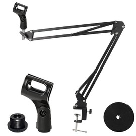 YTDSUP Boom Arm Microphone Mic Stand, Flexible Long Arm Clamp Clip Stand with Mount Clamp, Mic Holder with 3/8'' 5/8'' Thread Cable Ties Metal Base, for Podcast, Rotatable Foldable Adjustable - BLACK