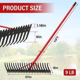 Extra Large Aquatic Weed Rake Heavy Duty Aluminum Pond Rake with 6" Metals Long Tines 37" Double Sided Floating Lake Harrow 11' Pole for Removal of Weeds Leaves & Floating Scum( Patents Pending)