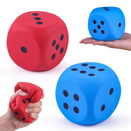 Anboor 2 Pcs Large Foam Dice for Adults Kids - 3.54" Jumbo Big Dice Giant Soft Fun, Colorful Dices for Game Nights & Classroom Activities (Blue & Red)