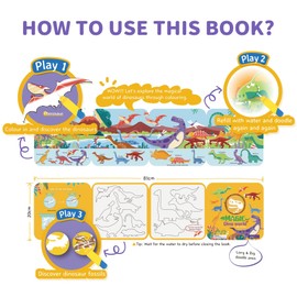 Mier Edu Paint with Magical Water Coloring Books for Toddler, No Mess Coloring and Activity Books for Kid Age 3 and up, Educational Travel Toys for Boys Girls 3-5 Year Old-Dinosaur World