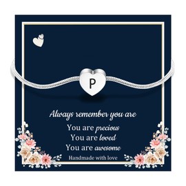 VGROSIA Graduation Gifts for Her 2025 18K Silver Bracelets For Women Snake Chain Heart Initial Bracelet For Women Friendship Gifts For Women P