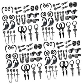 SAFIGLE 48 Pairs Men's Earrings and Studs Men Earrings Black Earrings for Men Ear Earrings for Men Hoops Black Earrings Studs Black Jewelry Goth Earrings Stainless Steel