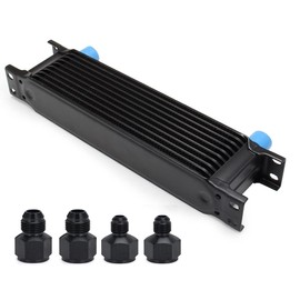 HTRACING 10 Row AN10 10AN Transmission Oil Cooler Kit Stacked Plate With 6AN 8AN Adapter Universal Engine Transmission British Radiator Oil Cooler Condenser Aluminium Alloy Black