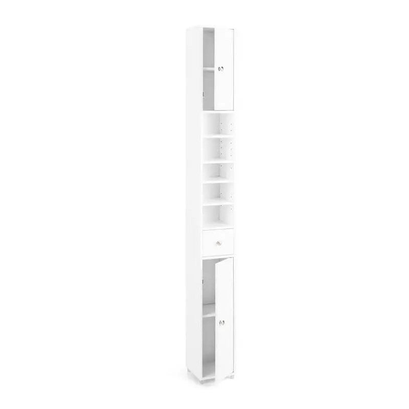 Freestanding Slim Wood Minimalist Bathroom Cabinet Painted Finish 12-Inch Width